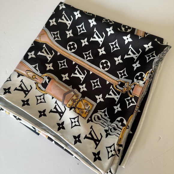 Louis Vuitton Accessories - Authentic Louis Vuitton Monogram Scarf in Black, White, and Gold